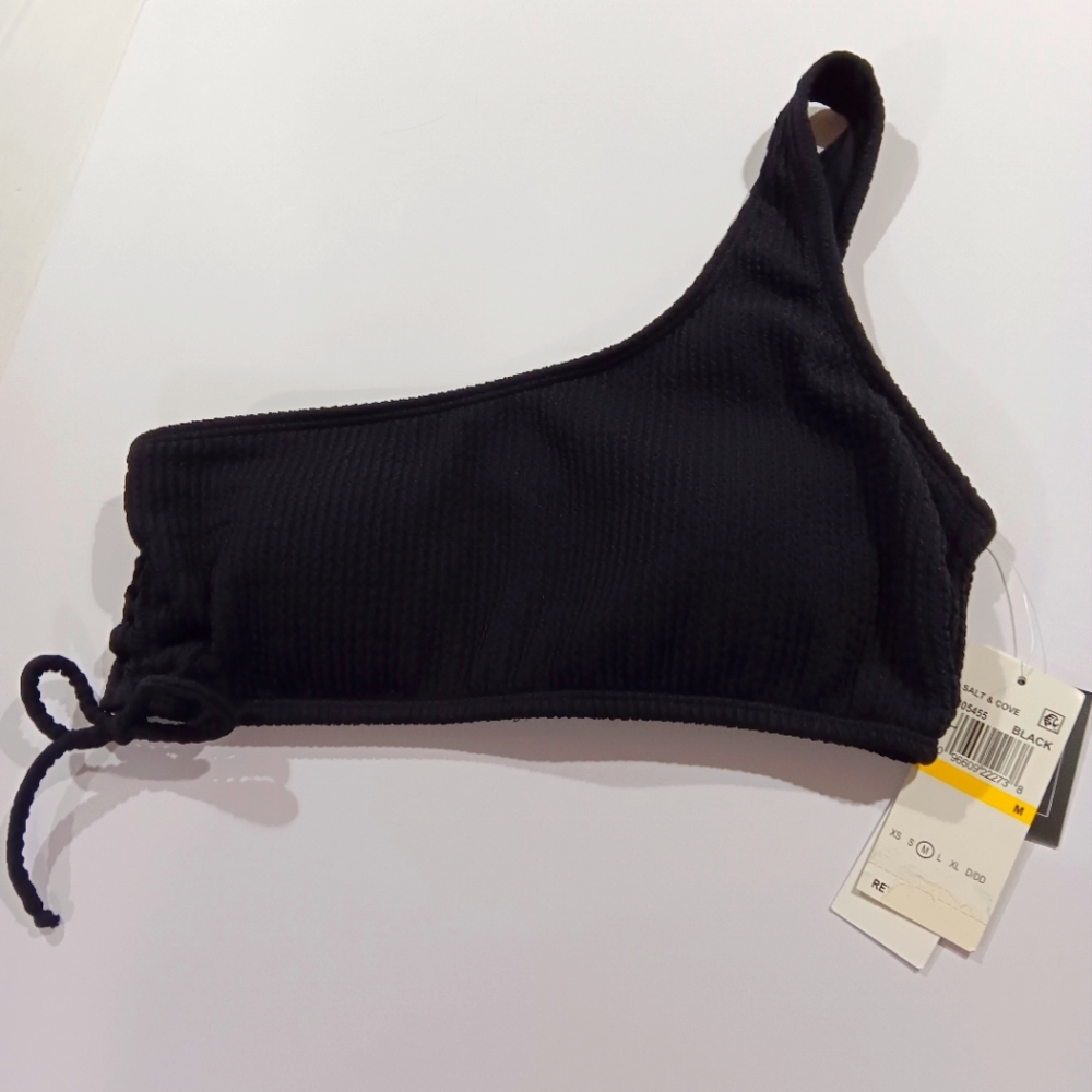 Salt + Cove Juniors' (Size M) Black 1-Shoulder Swim Top with Tie (NWT) - Picture 1 of 10